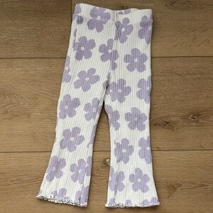 Grayson Mini Girls Ribbed Floral Flare Pants in Lilac and White